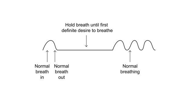 Grafik Buteyko-Atmung: nach normalem Ein- und Ausatmen den Atem anhalten, bis der erste deutliche Atemimpuls kommt